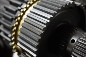 Up close view of a steel gear system
