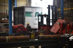 Freight truck being loaded in Sullivan Steel's warehouse